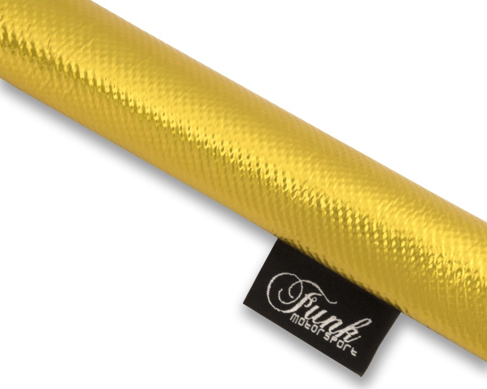 Gold Heat Sleeving (sewn) - Ø15mm X 0.5m. Manufacturer product no.: FUNK-GLDSWN-1505